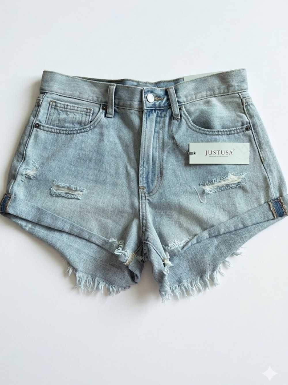 NWT JUST USA Light Wash High Rise Distressed Denim Shorts